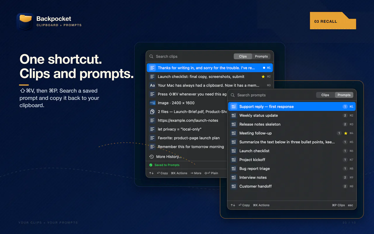 Backpocket Quick Paste switching between Clips and Prompts
