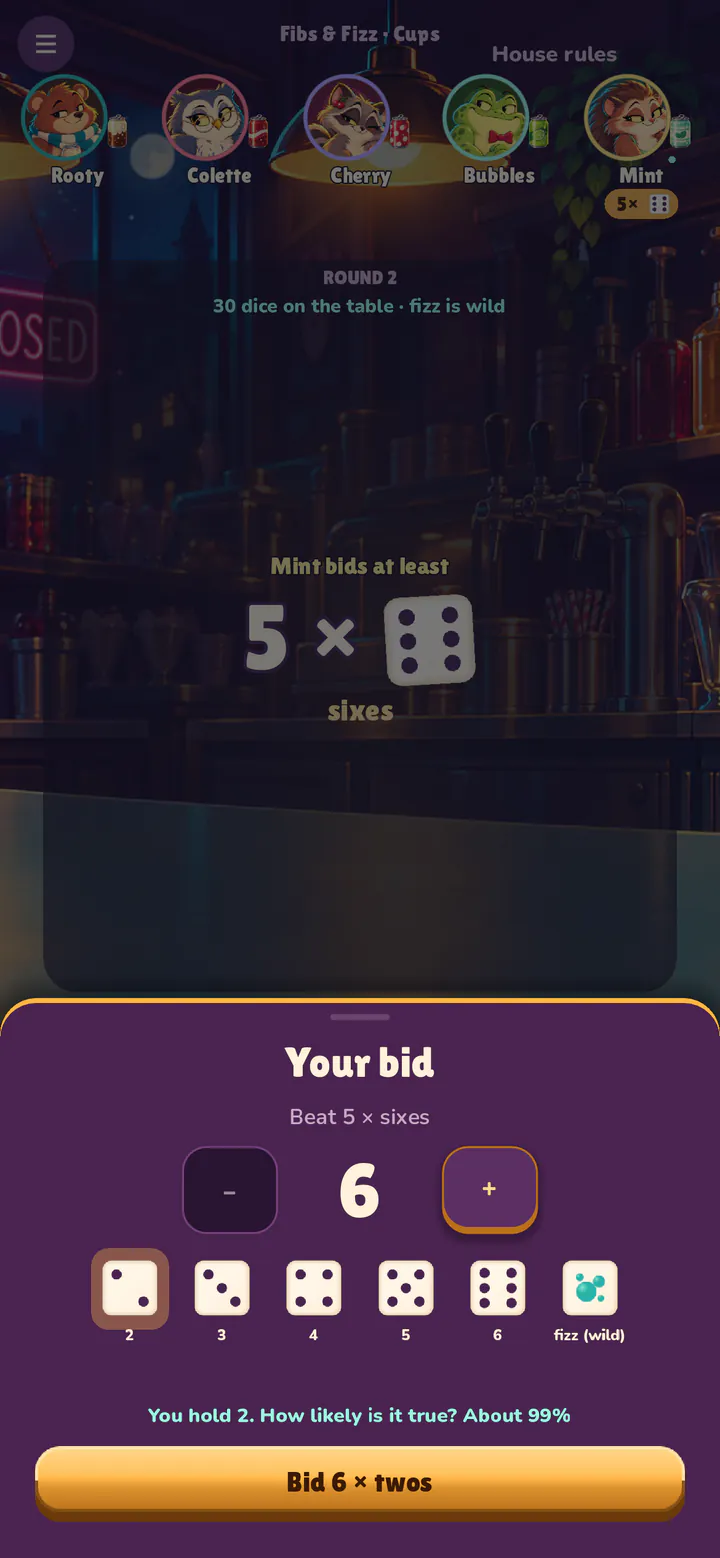 A full table: Mint bids at least five 6s, and it's your bid