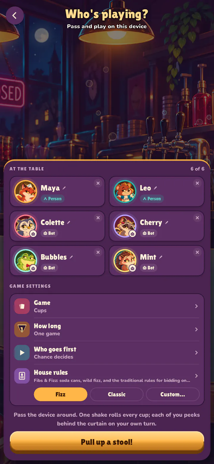 Who's playing? People and critter bots, up to six