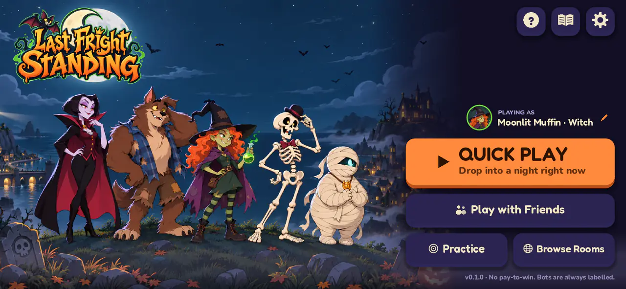 The title screen: Quick Play, Play with Friends, Practice and Browse Rooms
