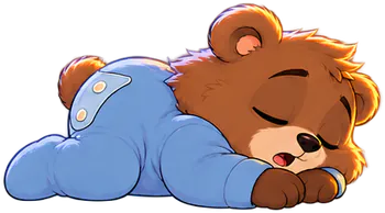 The bear cub asleep on the floor, snoring.