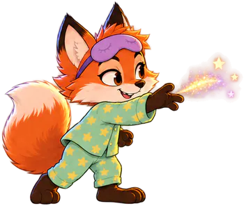 The fox in star pajamas tosses a sparkle of sleep sand.
