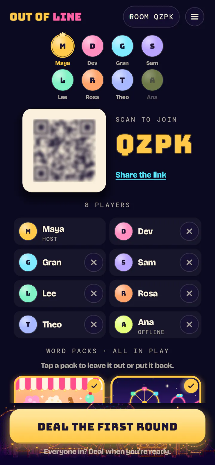 Eight in: everyone else scans to join.