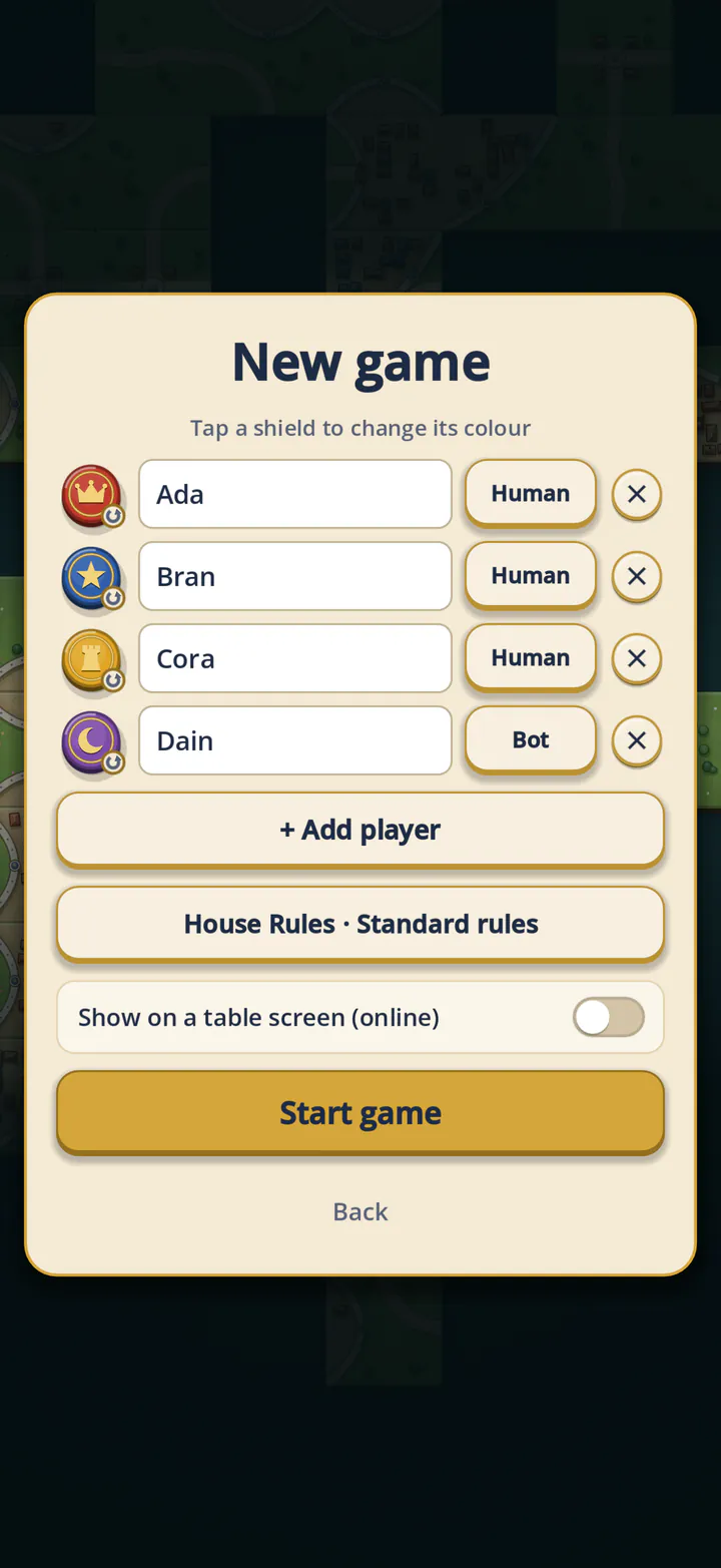 Setting up: two to five seats, any of them a bot.