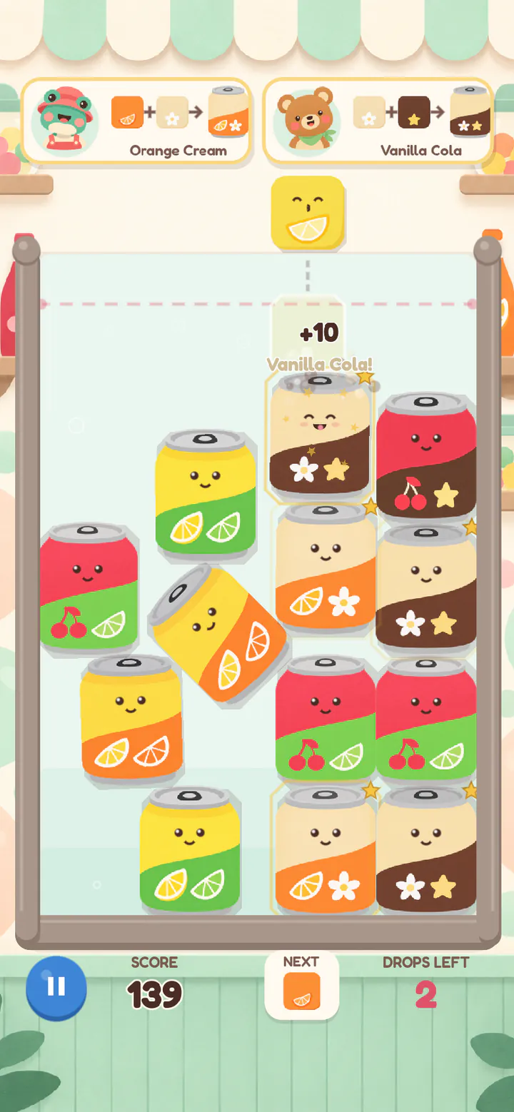 꽉 찬 탱크: Lemon 큐브가 자리를 잡는 동안 Vanilla Cola가 캔에 담겨요.