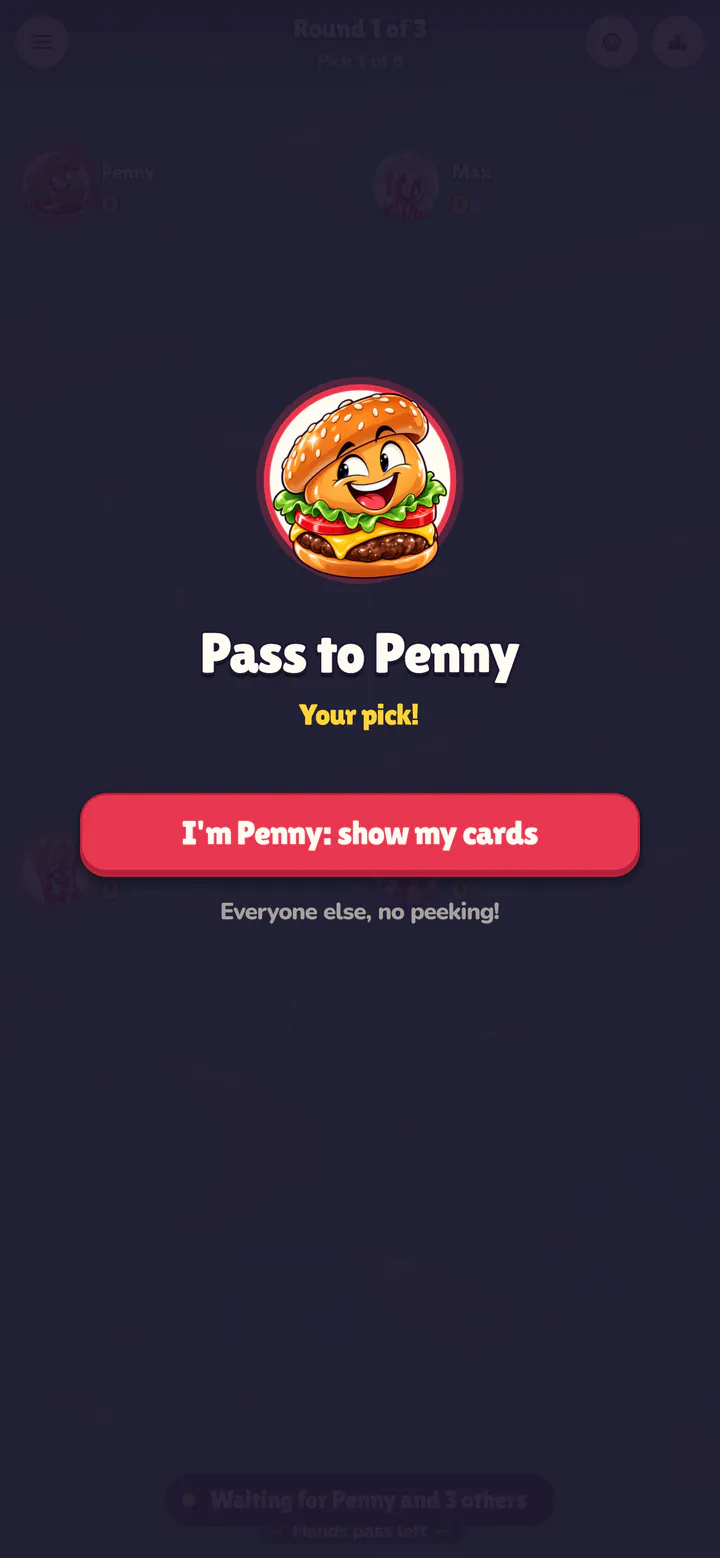 Pass and play: a curtain hides each hand.