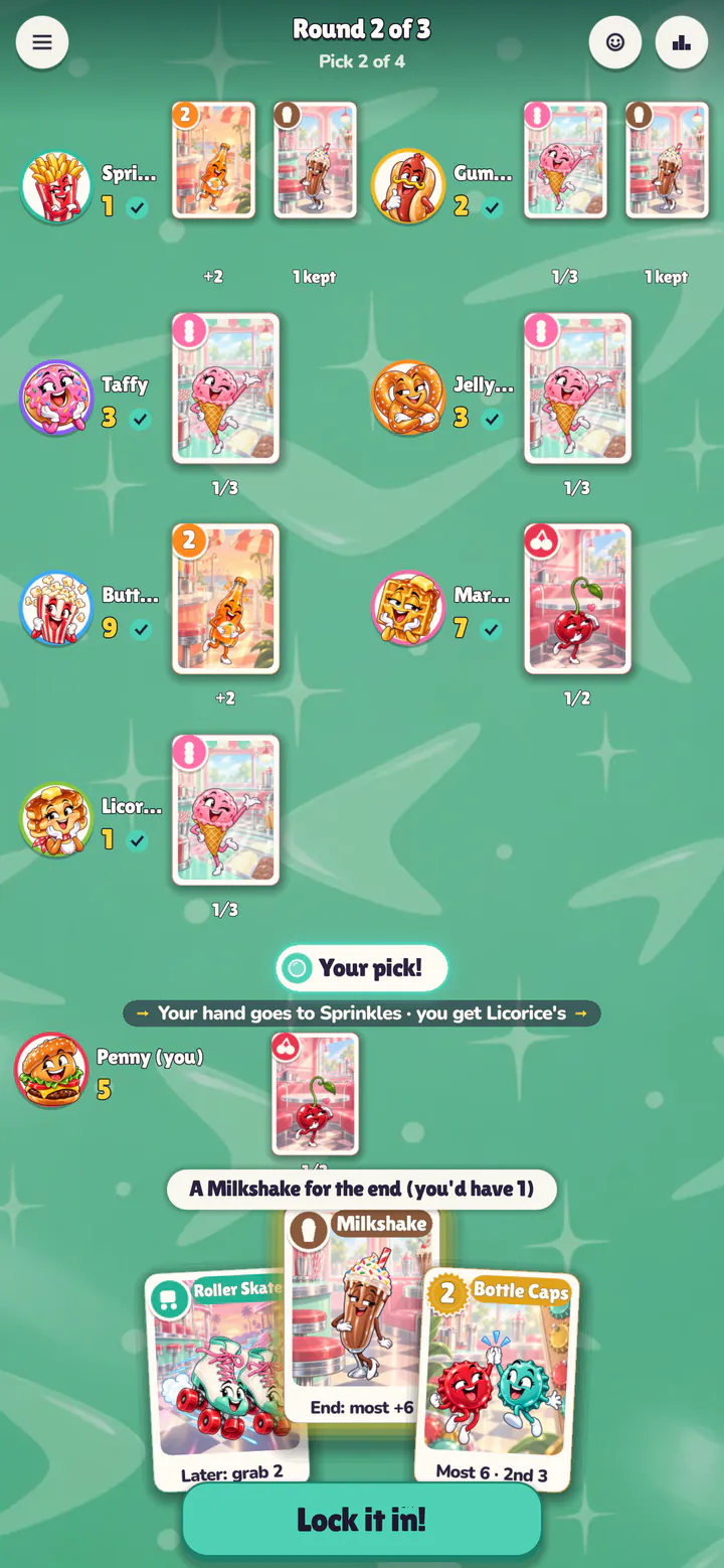 Lift a card and the game says what it would do.