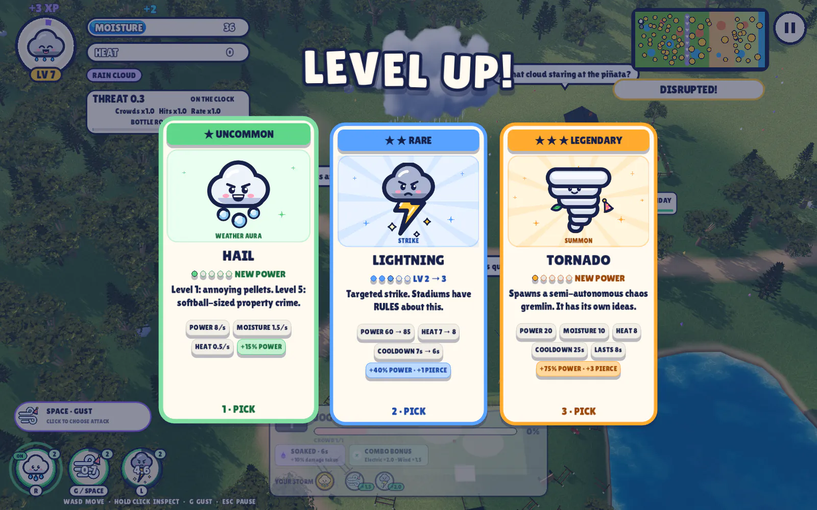 Level up: pick one of three new powers.