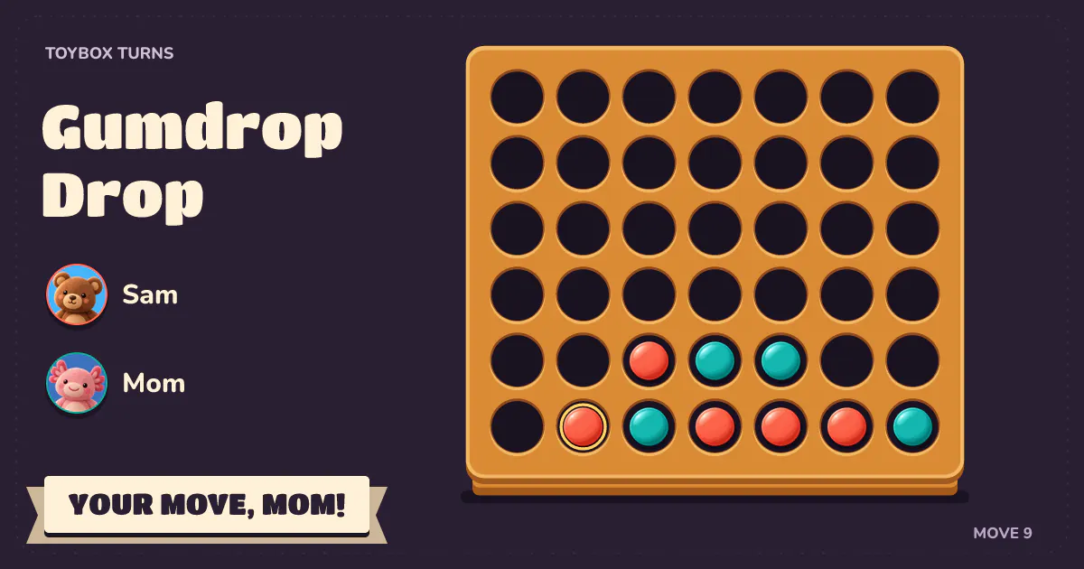 The link's preview: Sam and Mom's Gumdrop Drop board, with "Your move, Mom!" on a ribbon.
