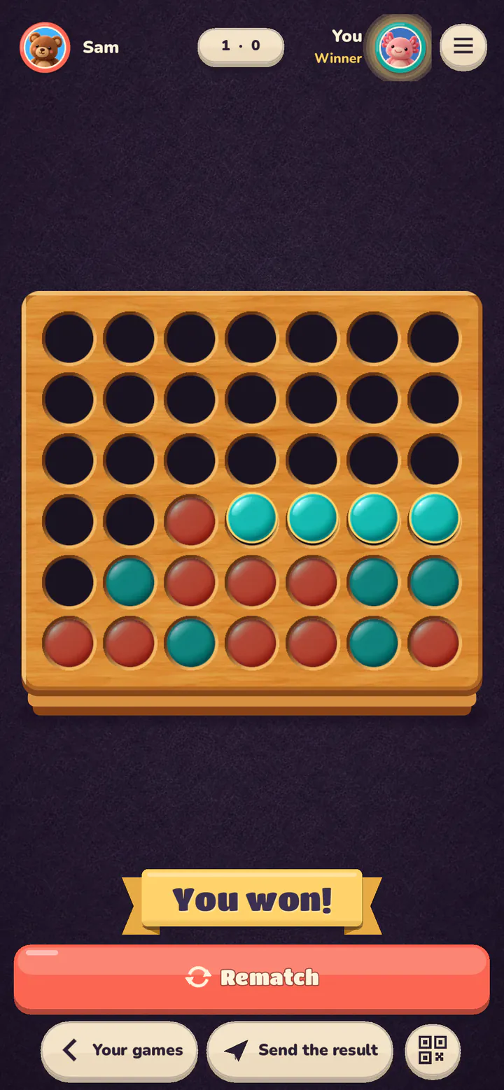 Four gumdrops light up. Rematch?