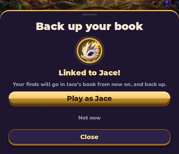 On the device: Linked to Jace! and a gold Play as Jace button