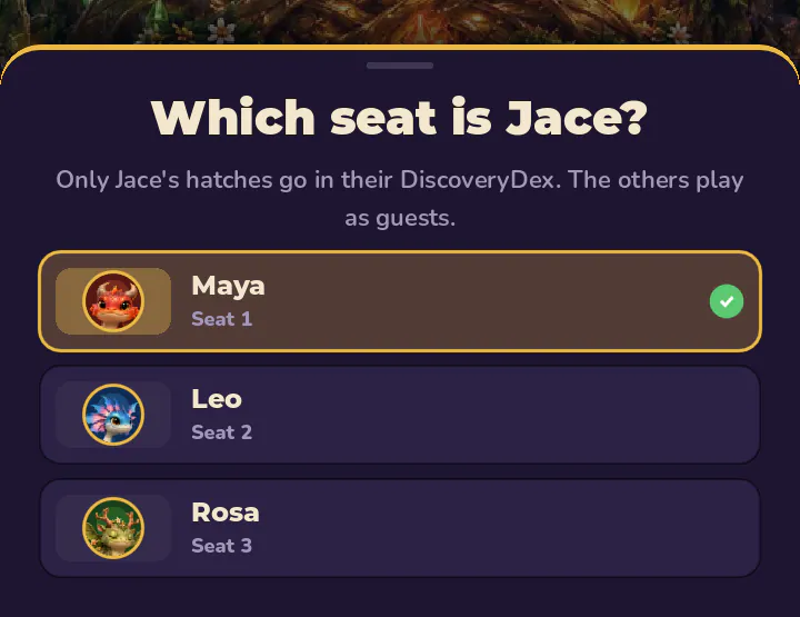 Which seat is Jace? Three seats to choose from