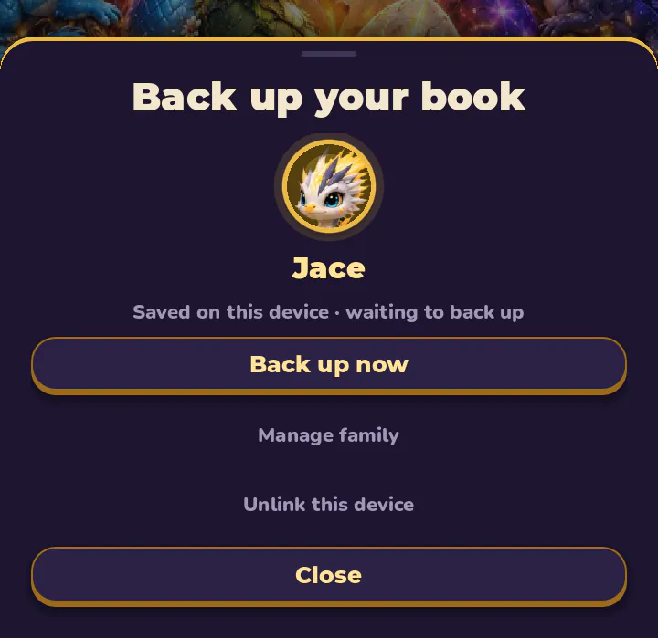 Saved on this device, waiting to back up