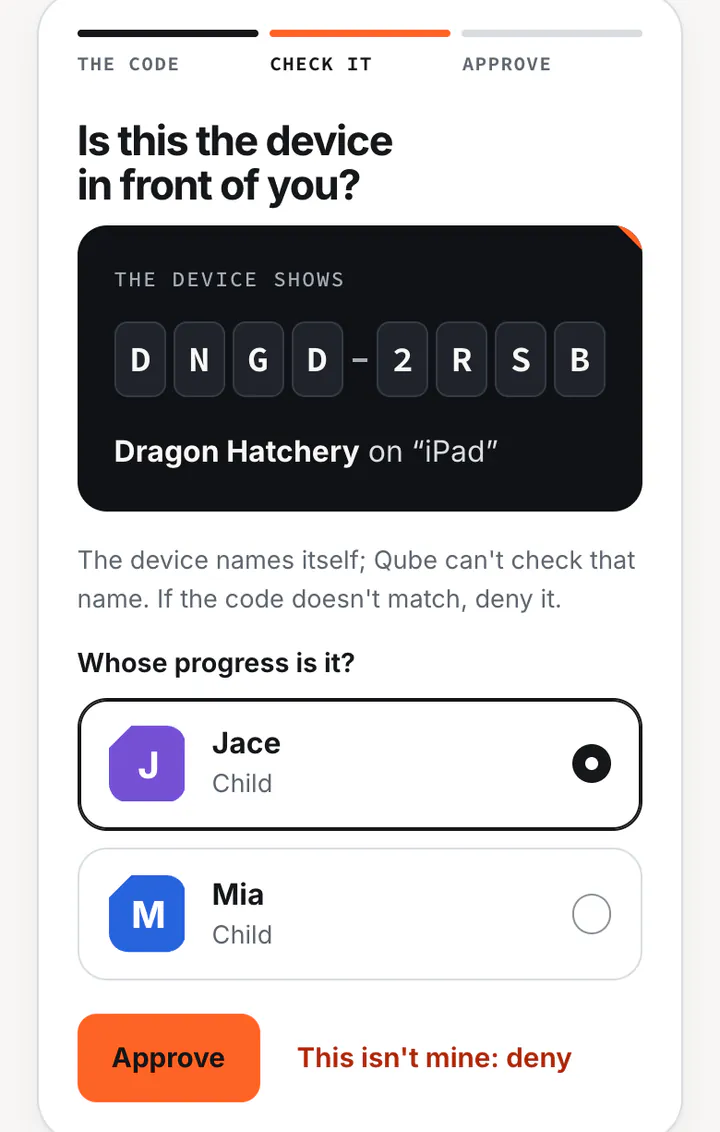 Is this the device in front of you? The code DNGD-2RSB, Dragon Hatchery on iPad, and Jace chosen as whose progress it is