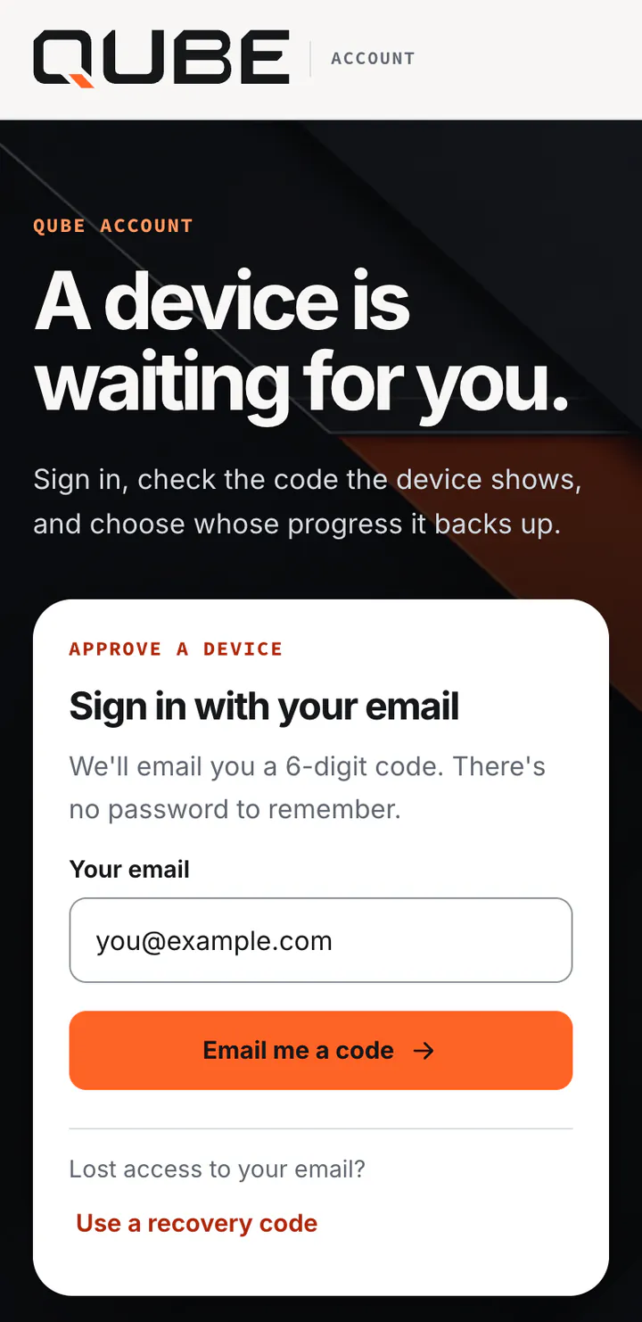 The account site's sign-in page: A device is waiting for you, an email box and an Email me a code button
